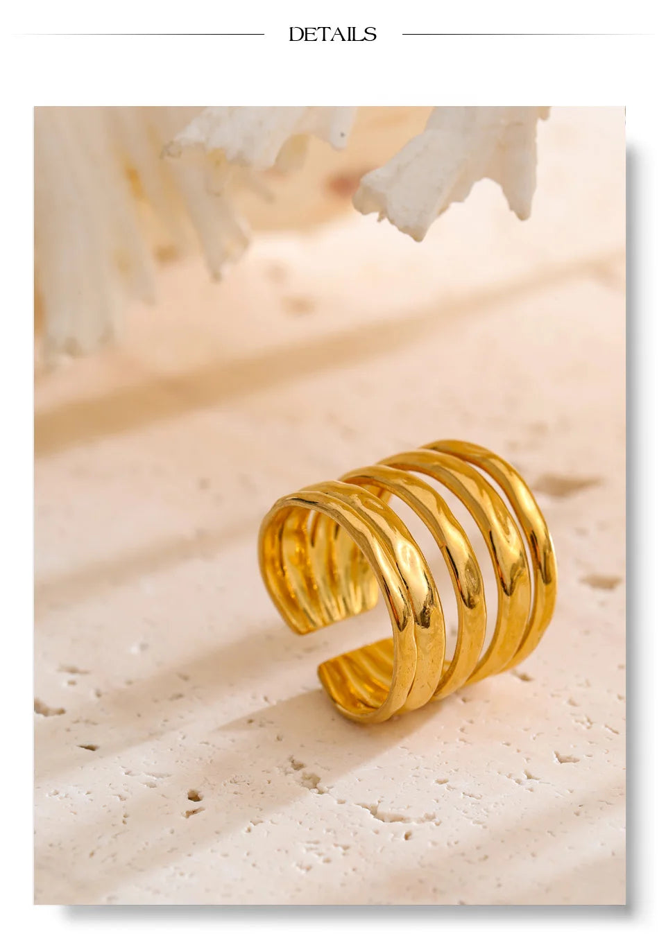 Geometric layered ring in 18K gold-plated stainless steel.