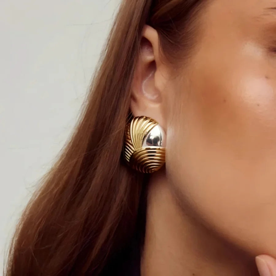 New Fashion Design Gold Silver Mixed Color Titanium Steel Geometric Stud Earrings Set Women's Classic Charm Waterproof Jewelry