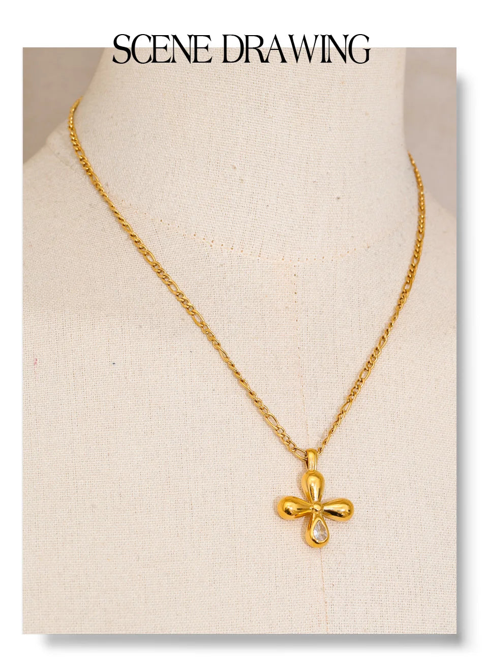 Cubic zirconia flower necklace in gold-plated stainless steel with cubic zirconia.