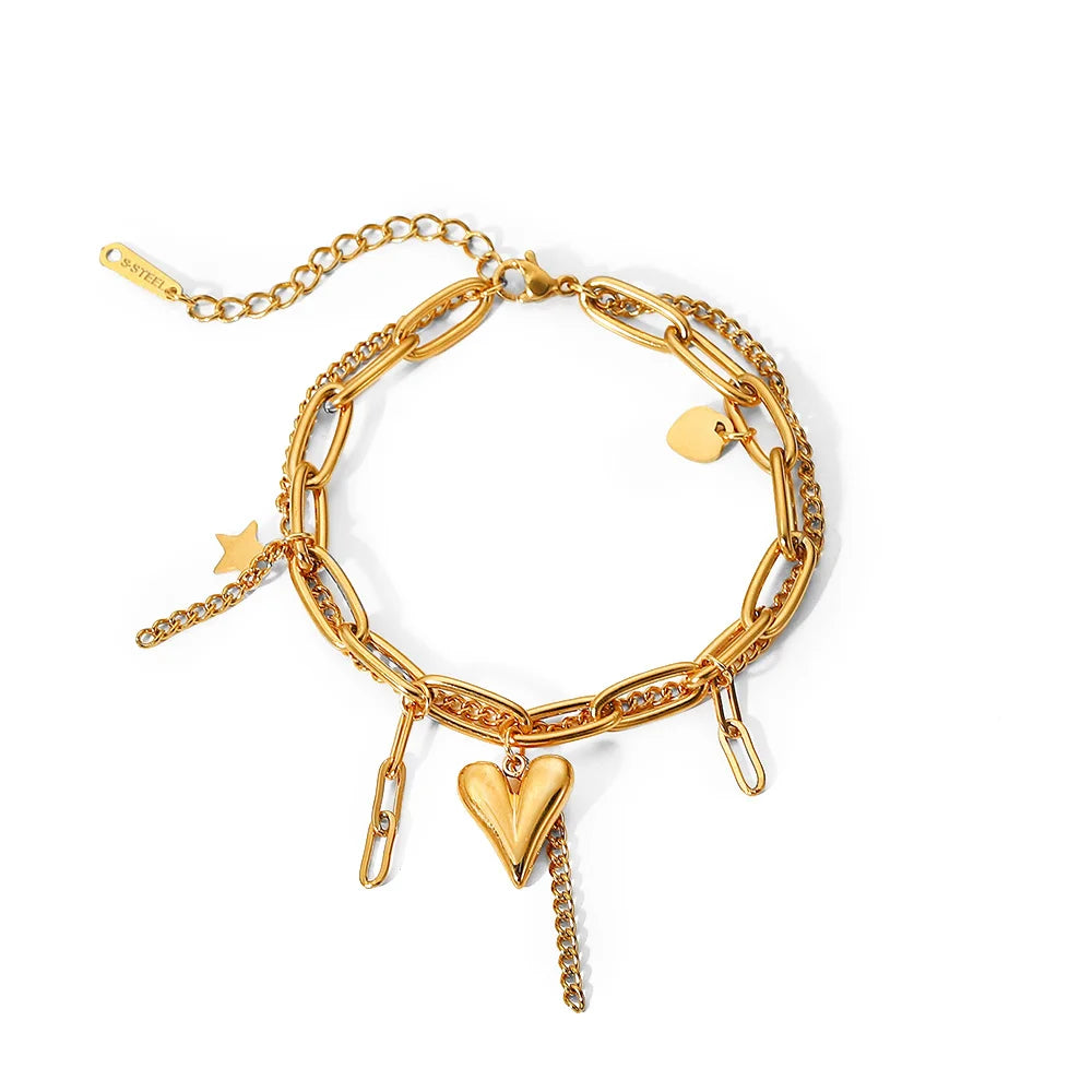 Puffy Heart Chain Bracelet — Stainless Steel · PS018