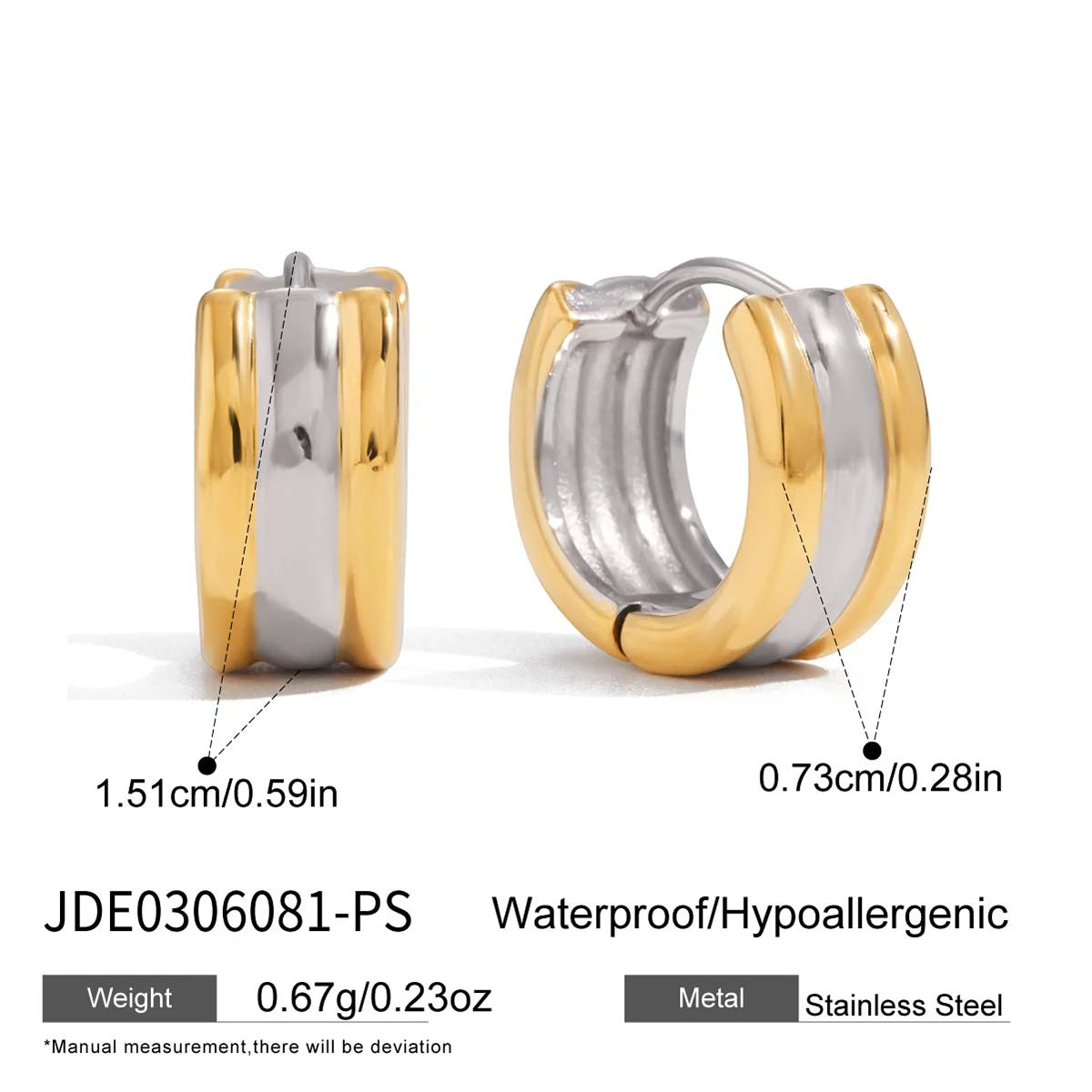 Two-Tone Crystal Hoop Earrings — Stainless Steel · PS118