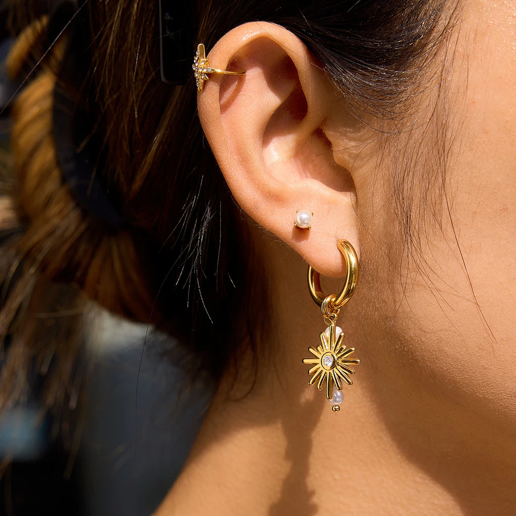 Pearl Chain Ear Cuff Earrings — Stainless Steel · PS084
