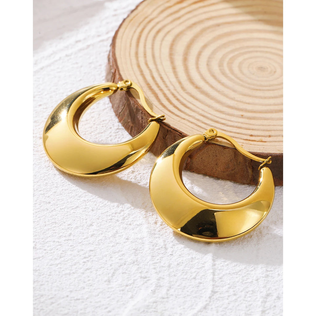 Hoop Earrings Chunky Glossy Metallic — 316L Stainless Steel · PS415