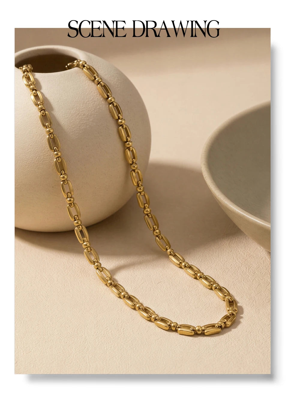 Geometric chain necklace in gold-plated stainless steel.