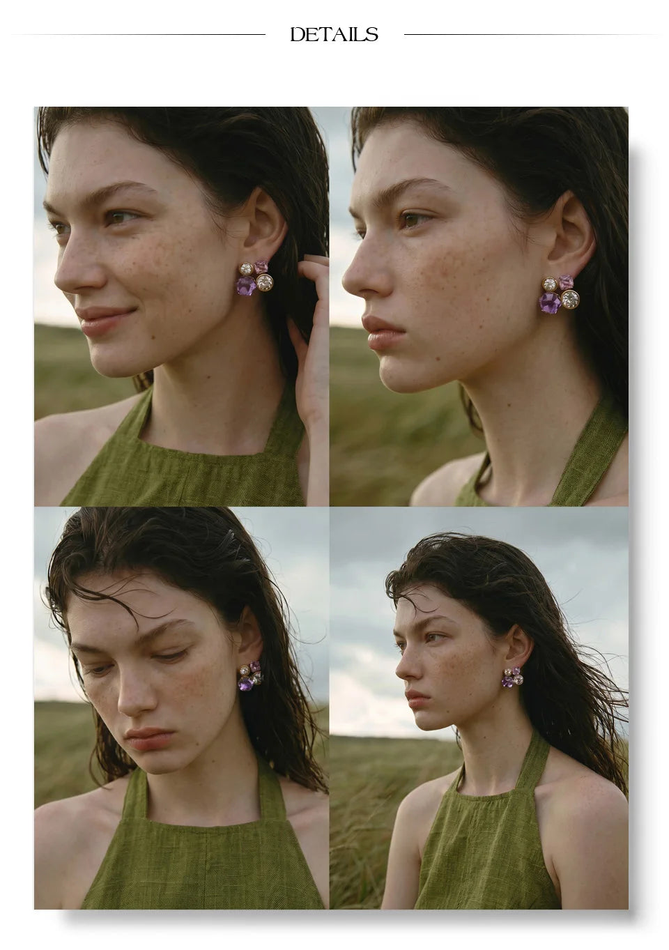 White crystal geometric earrings in gold-plated stainless steel with crystal.