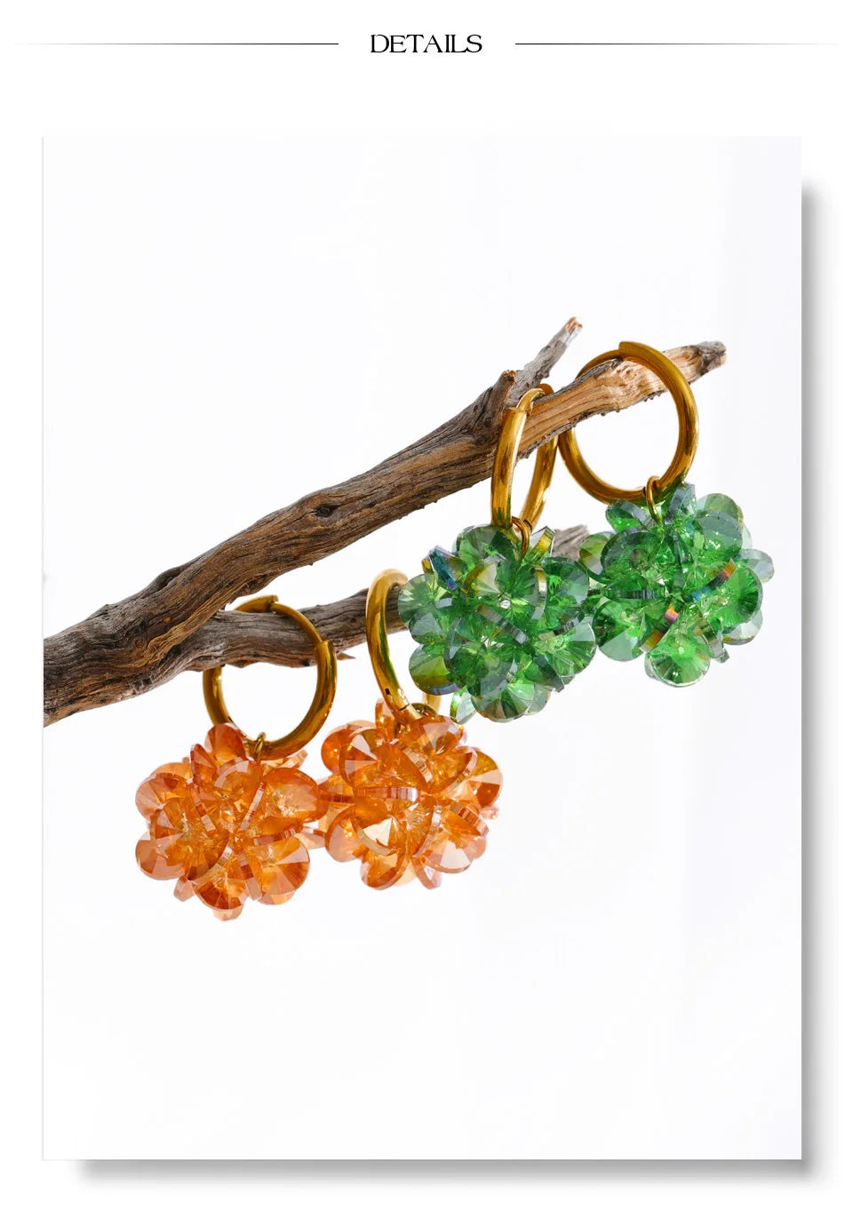 Crystal Flower Geometric Earrings — Gold-Plated Stainless Steel with Crystal · PS1990
