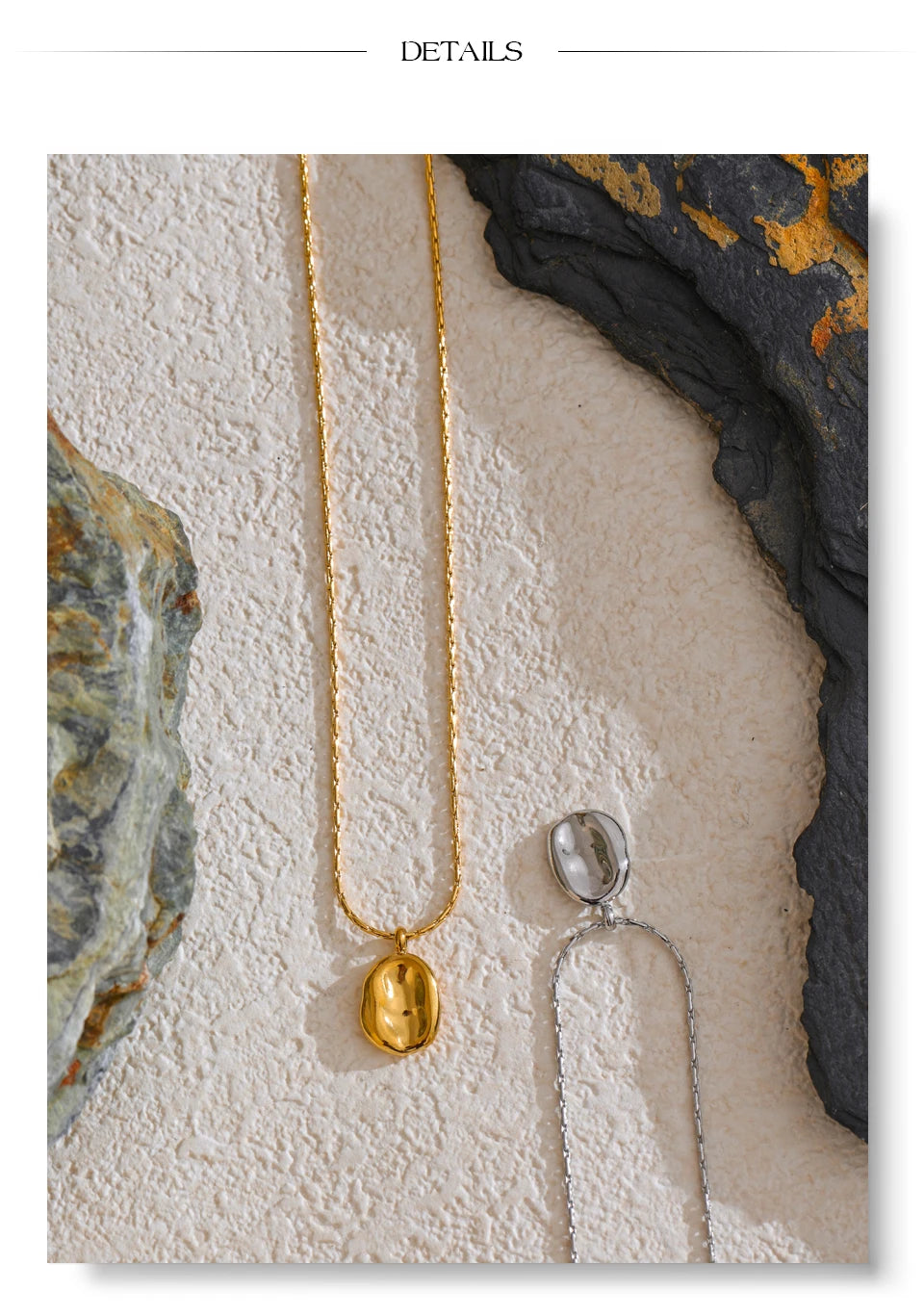 Hammered minimalist geometric necklace in gold-plated stainless steel.