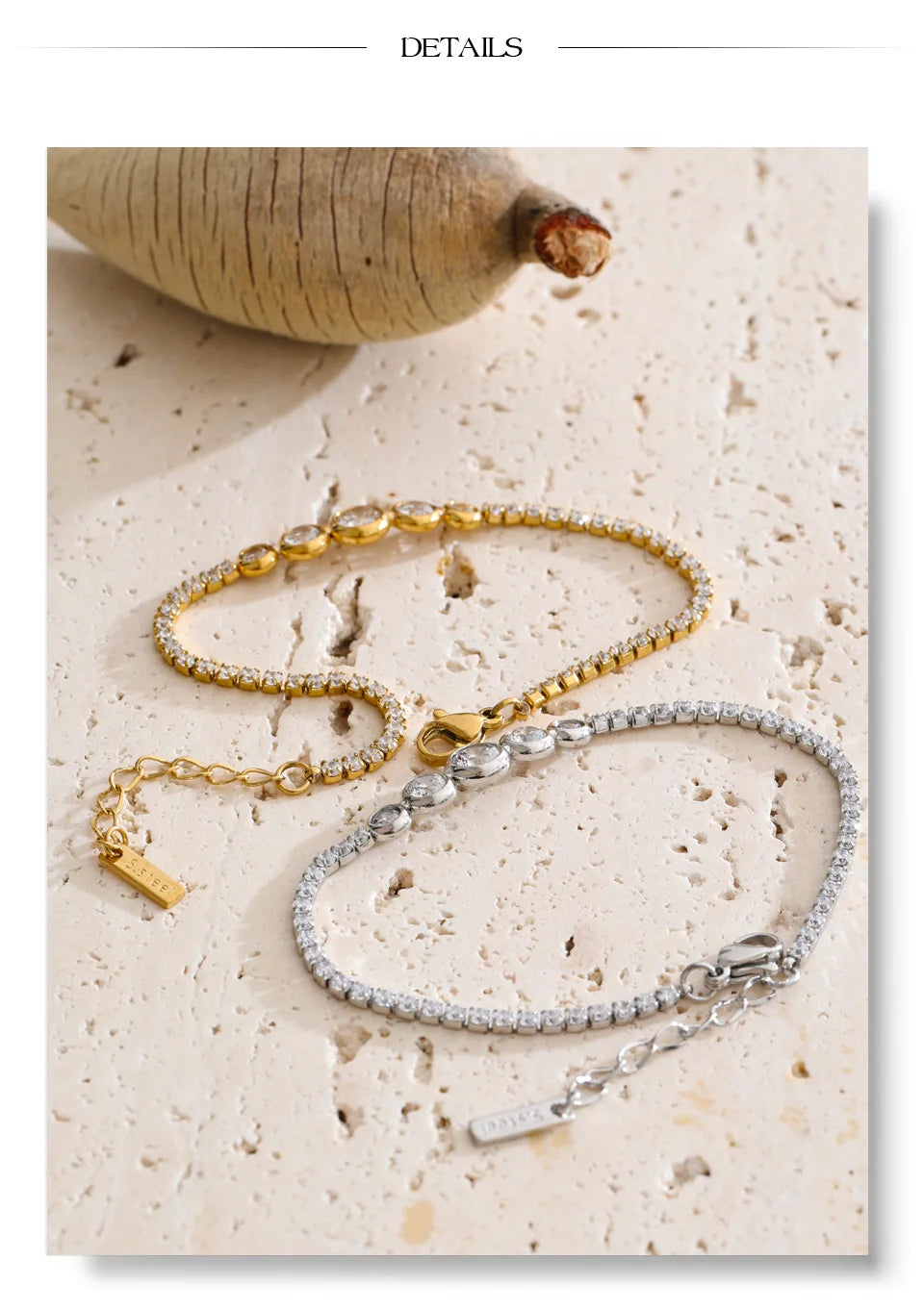 Cubic zirconia geometric chain necklace in gold-plated stainless steel with cubic zirconia.