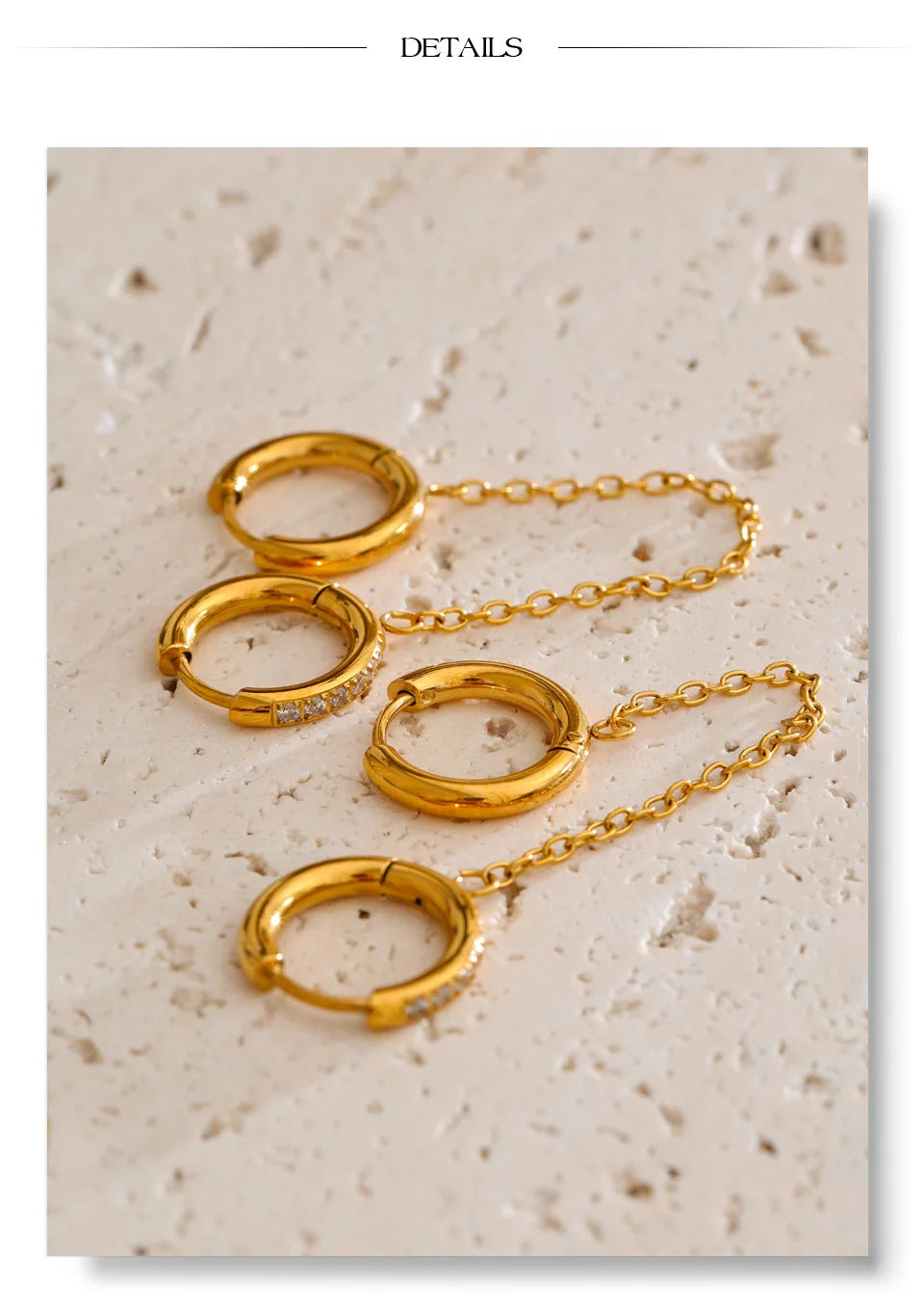Cubic Zirconia Geometric Chain Earrings — Gold-Plated Stainless Steel with Cubic Zirconia · PS1462