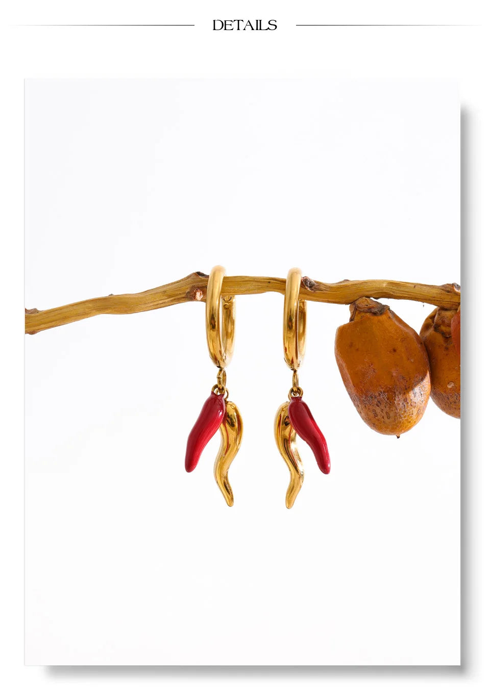 Red enamel geometric earrings in gold-plated stainless steel with enamel.