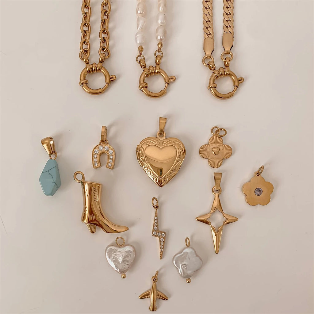 【DIY Pendant】Stainless Steel Lucky & Floral Charm Pendant - PS026