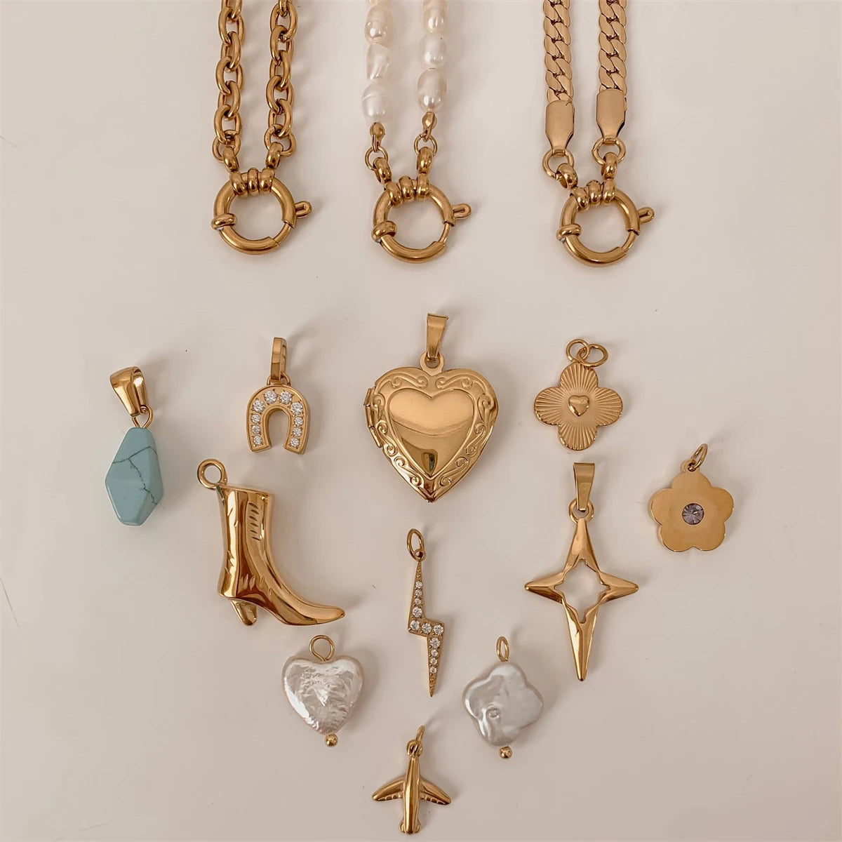 【DIY Pendant】Stainless Steel Lucky & Floral Charm Pendant - PS026