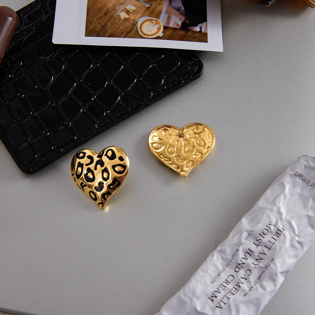 Leopard Heart Stud Earrings — Stainless Steel · PS060