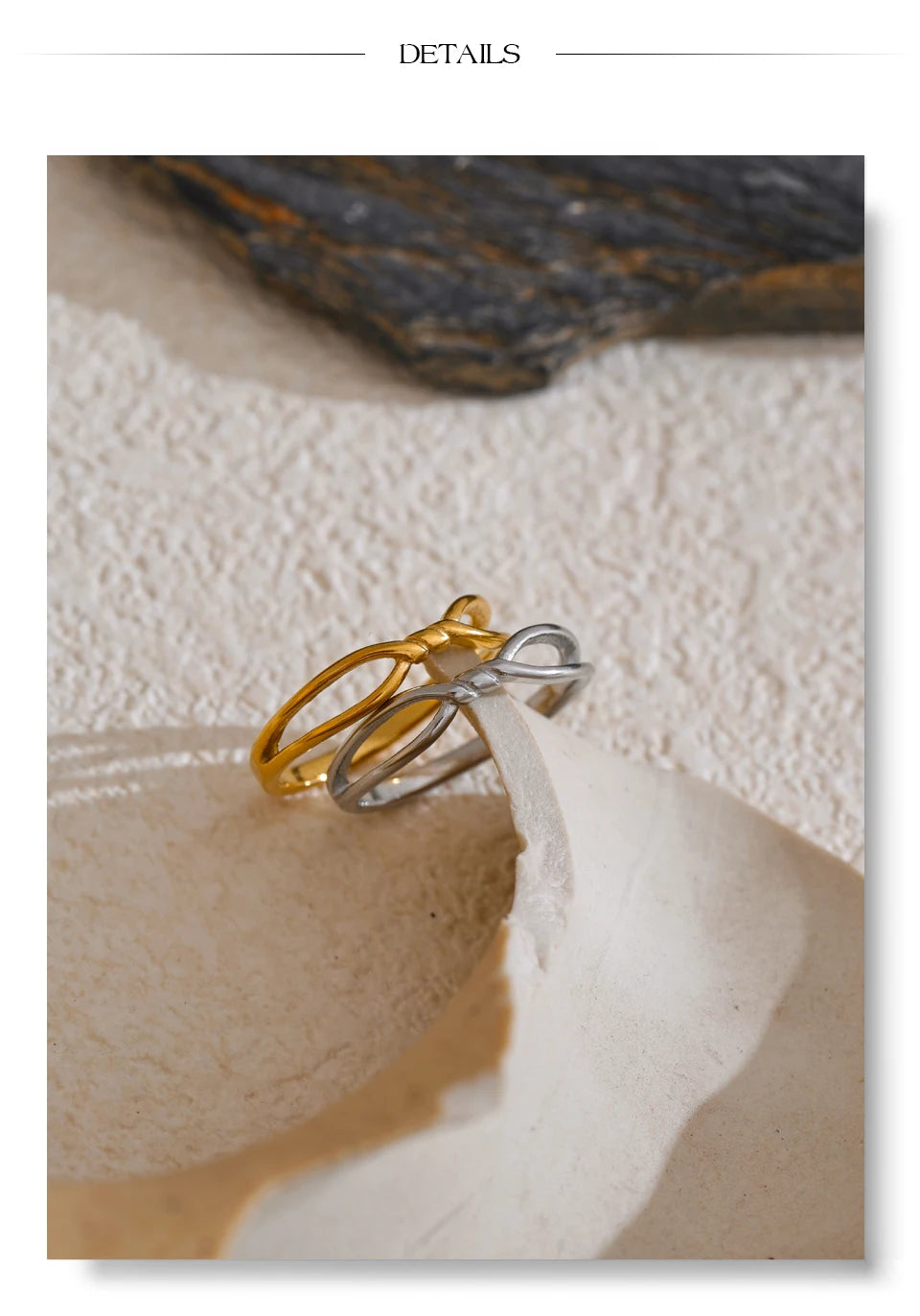 Minimalist geometric ring in 18K gold-plated stainless steel.