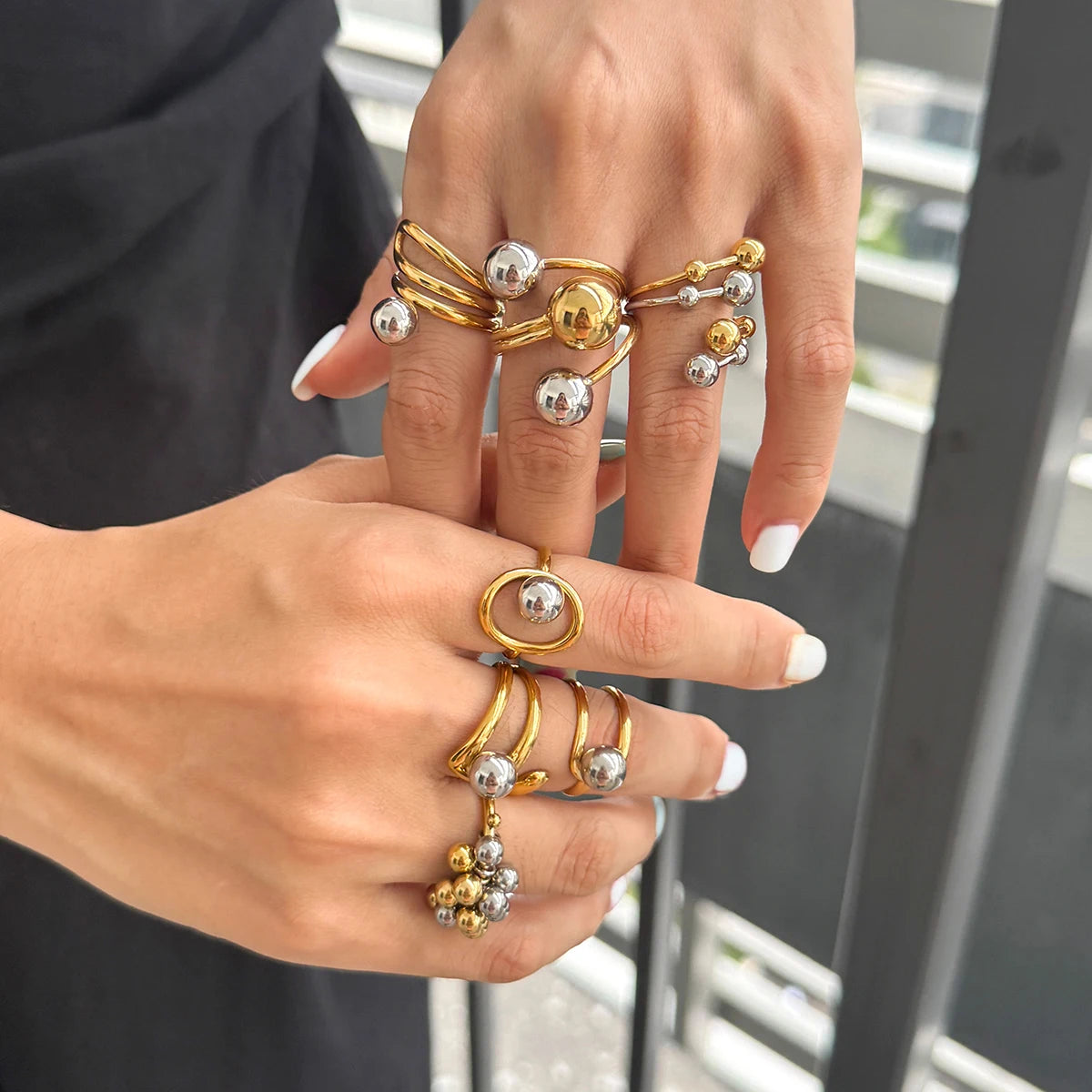 Mixed Statement Ring Stack — Stainless Steel · PS246