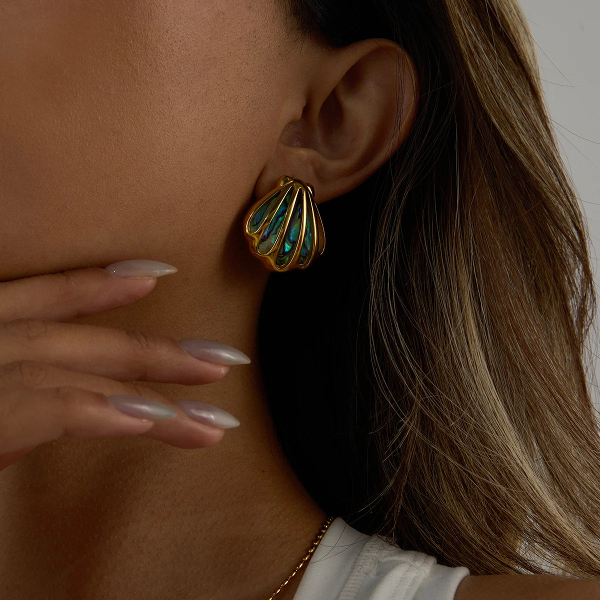 Shell Hoop Earrings — Stainless Steel · PS076