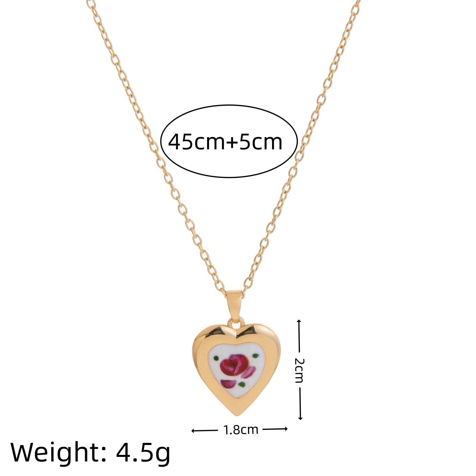 Retro printed oval heart-shaped necklace, women's colorful bohemian style jewelry, gold-plated