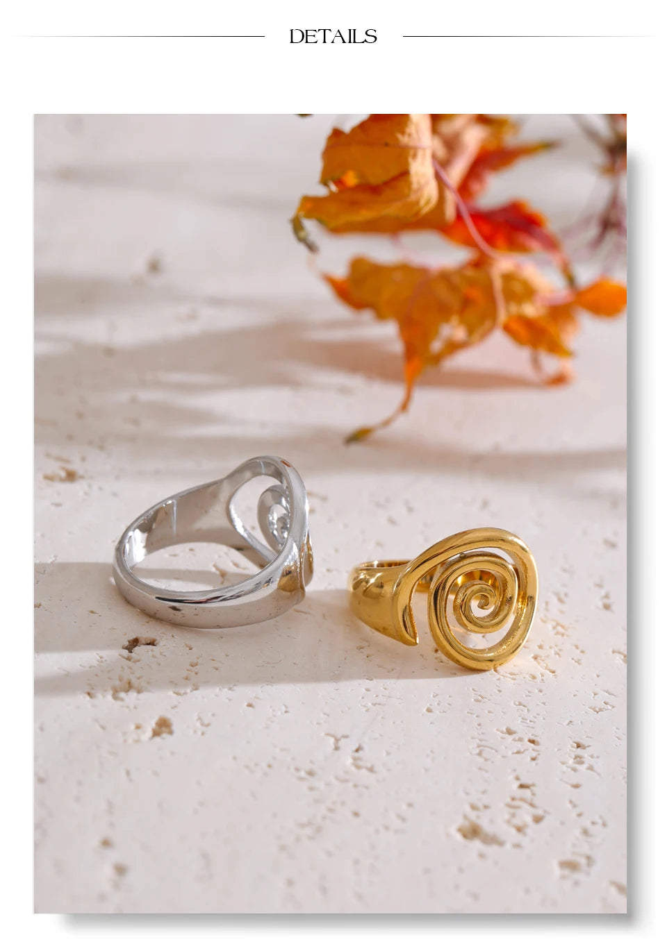 Geometric ring in gold-plated stainless steel.