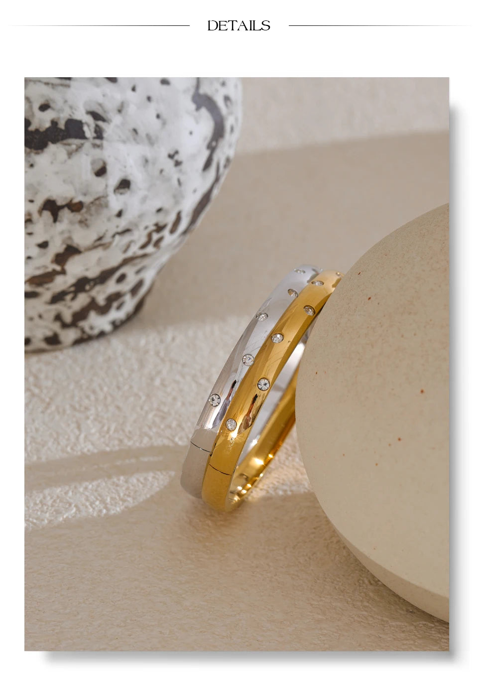 Cubic Zirconia Geometric Bracelet — Gold-Plated Stainless Steel with Cubic Zirconia · PS2150