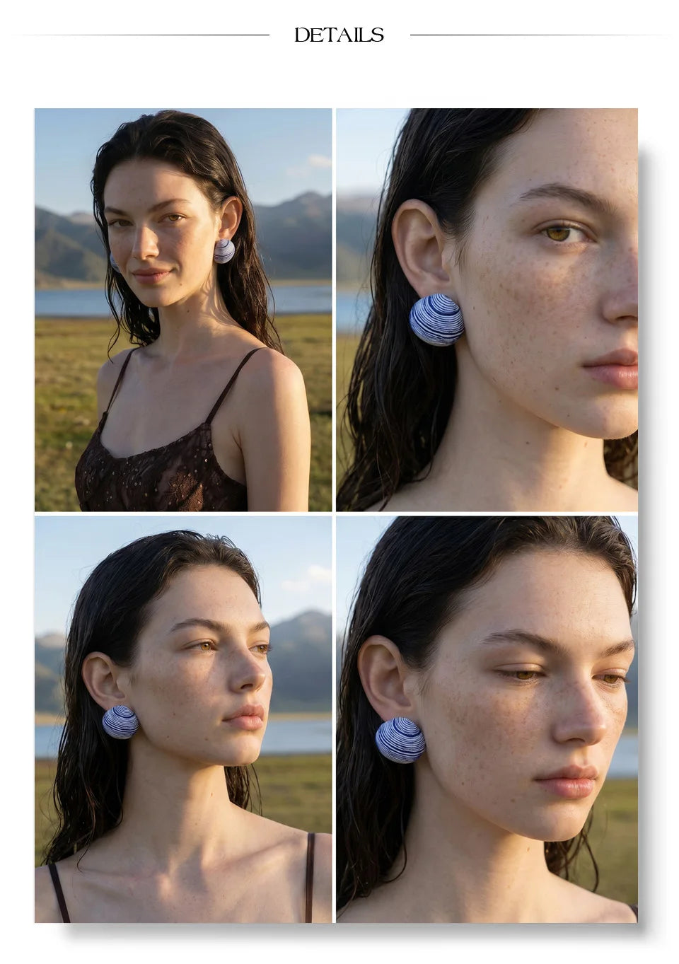Shell enamel geometric earrings in gold-plated stainless steel with shell and enamel.