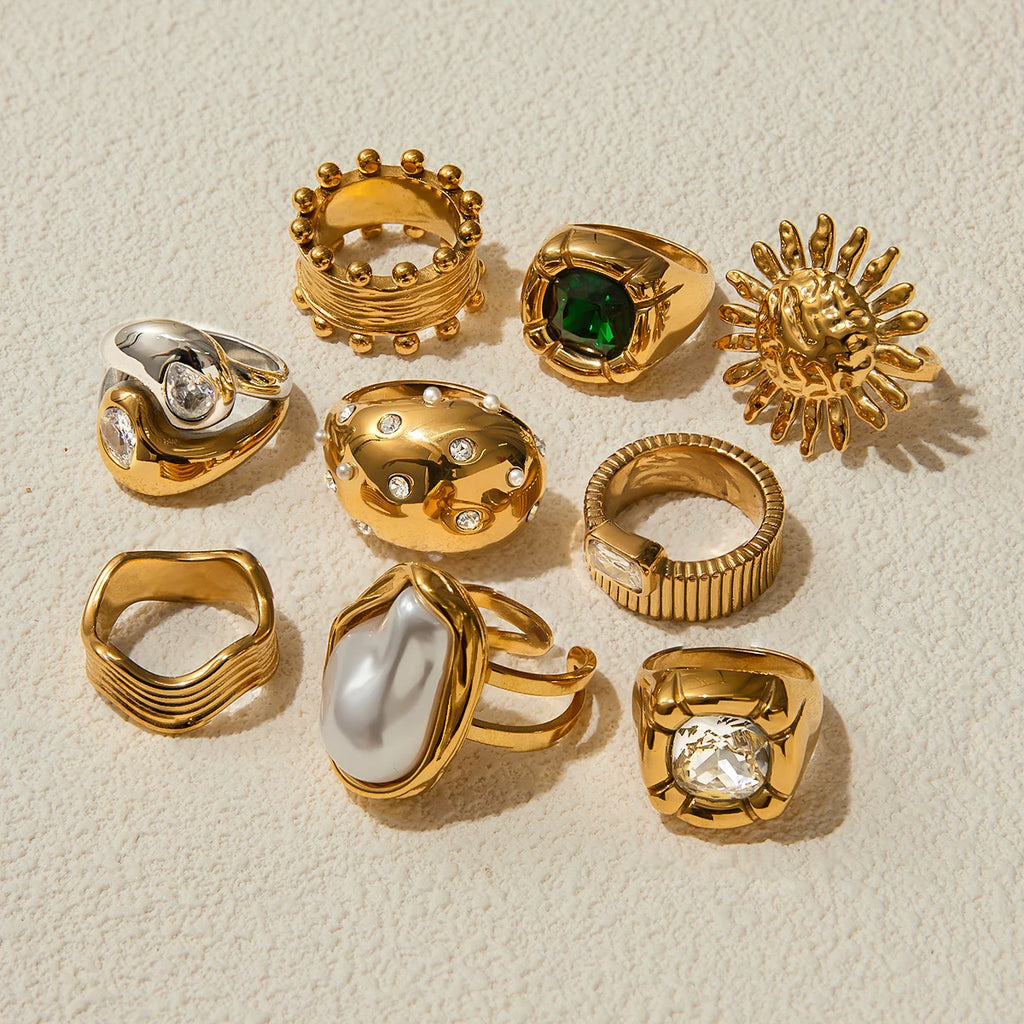 Pearl Sun Ring Stack — Stainless Steel · PS241