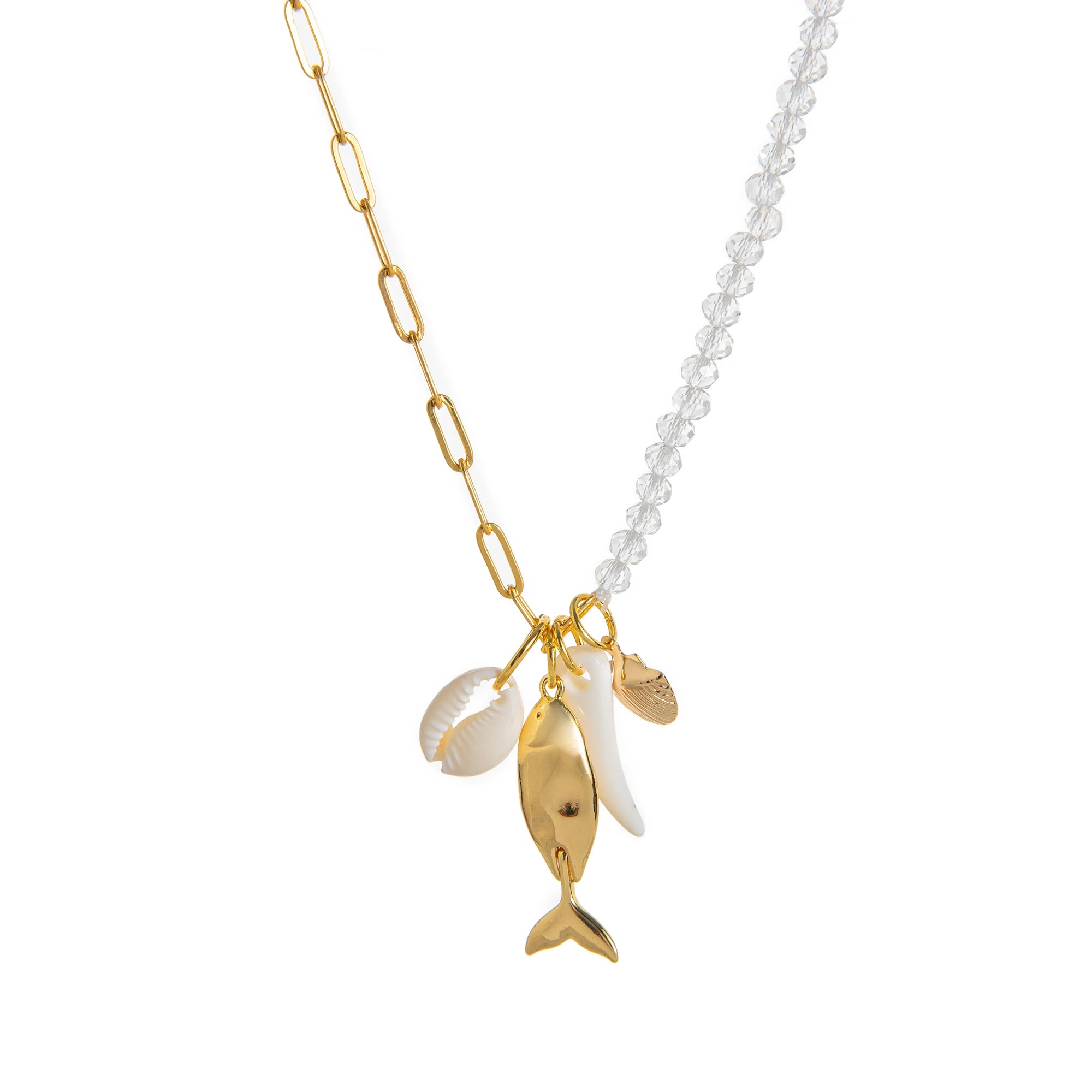 Charm Necklace 18K Gold Plated | Fish, Chili, Pearl & Coin Pendants | Trendy Layered Jewelry for Women