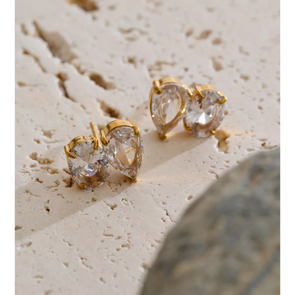 Cubic Zirconia Geometric Earrings — Gold-Plated Stainless Steel with Cubic Zirconia · PS1351