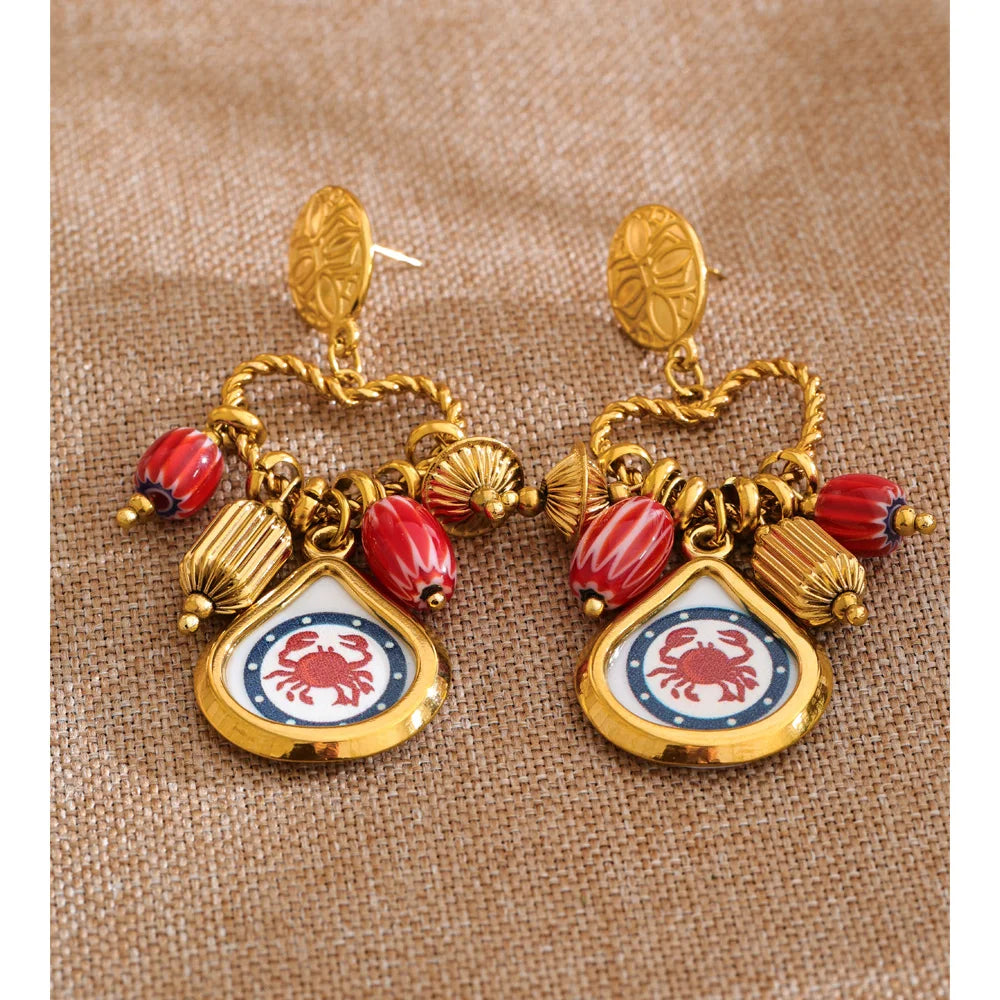 Enamel Heart Geometric Earrings — Gold-Plated Stainless Steel with Enamel · PS1026