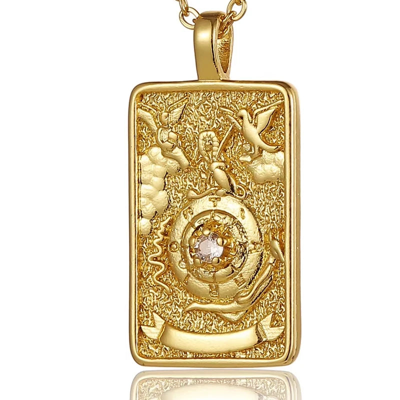 Zirconia Tarot Card Necklace Classic Tarot Queen Lover Magician Moon Wealth Amulet Stainless Steel Jewelry