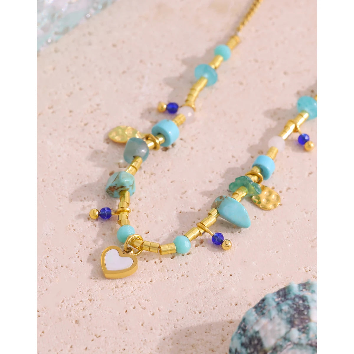 Boho Natural Stone Necklace Vintage Ethnic — 316L Stainless Steel · PS471