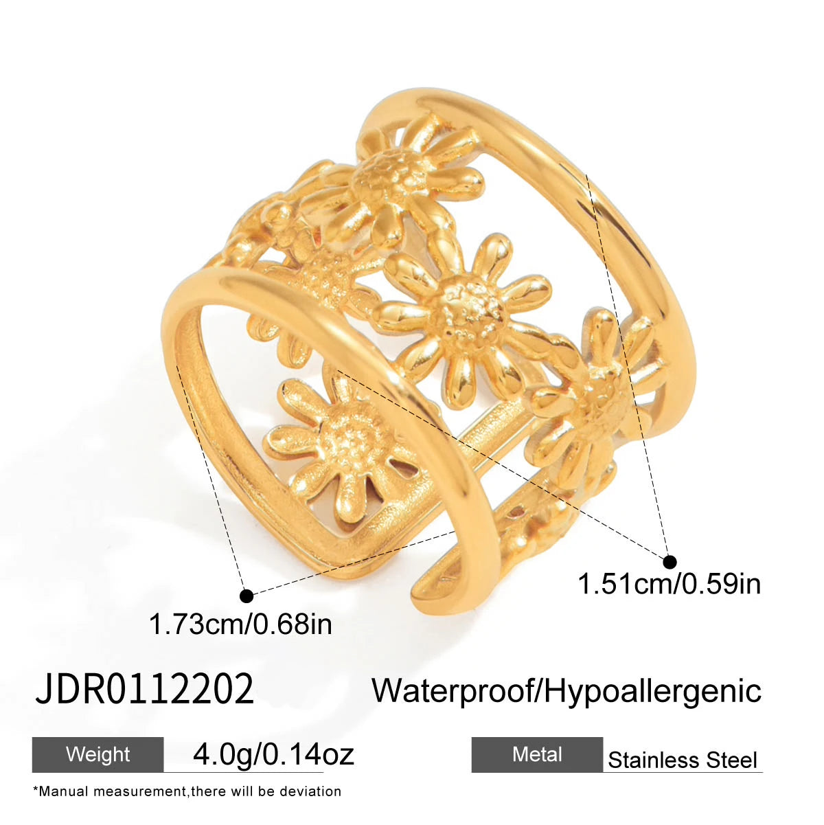 Floral Band Ring Stack — Stainless Steel · PS231