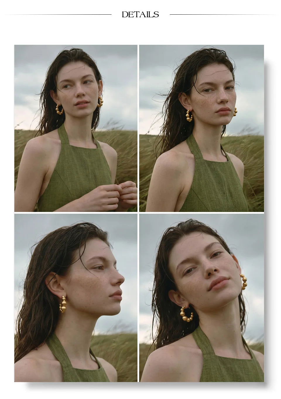 Beaded geometric earrings in gold-plated stainless steel.