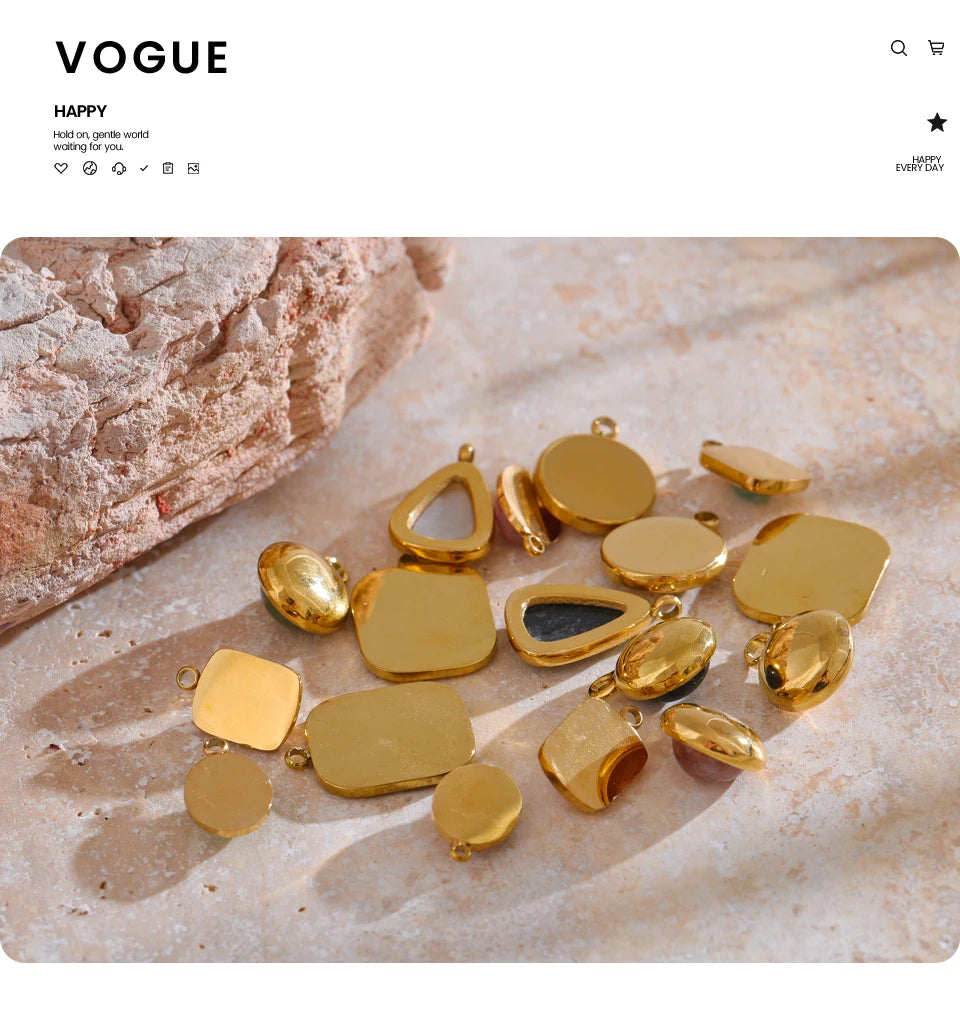 Natural Stone Geometric Earrings — Gold-Plated Stainless Steel with Natural Stone · PS1580