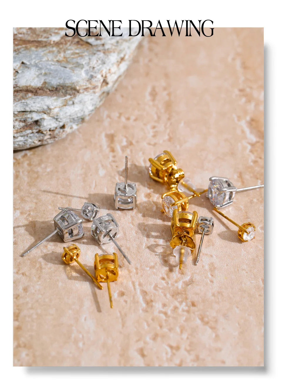 Cubic zirconia geometric earrings in gold-plated stainless steel with cubic zirconia.