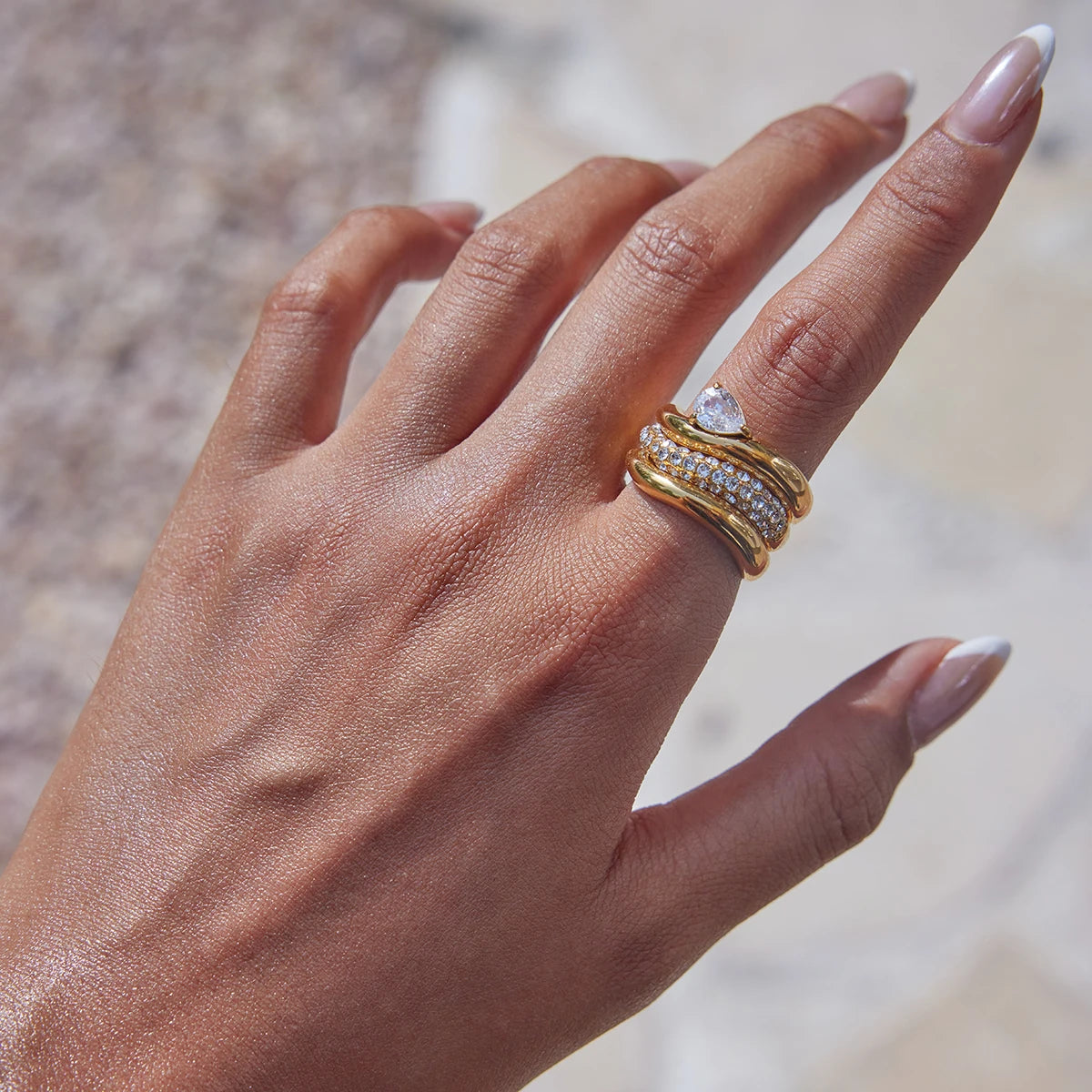 CZ Wave Ring — Stainless Steel · PS288
