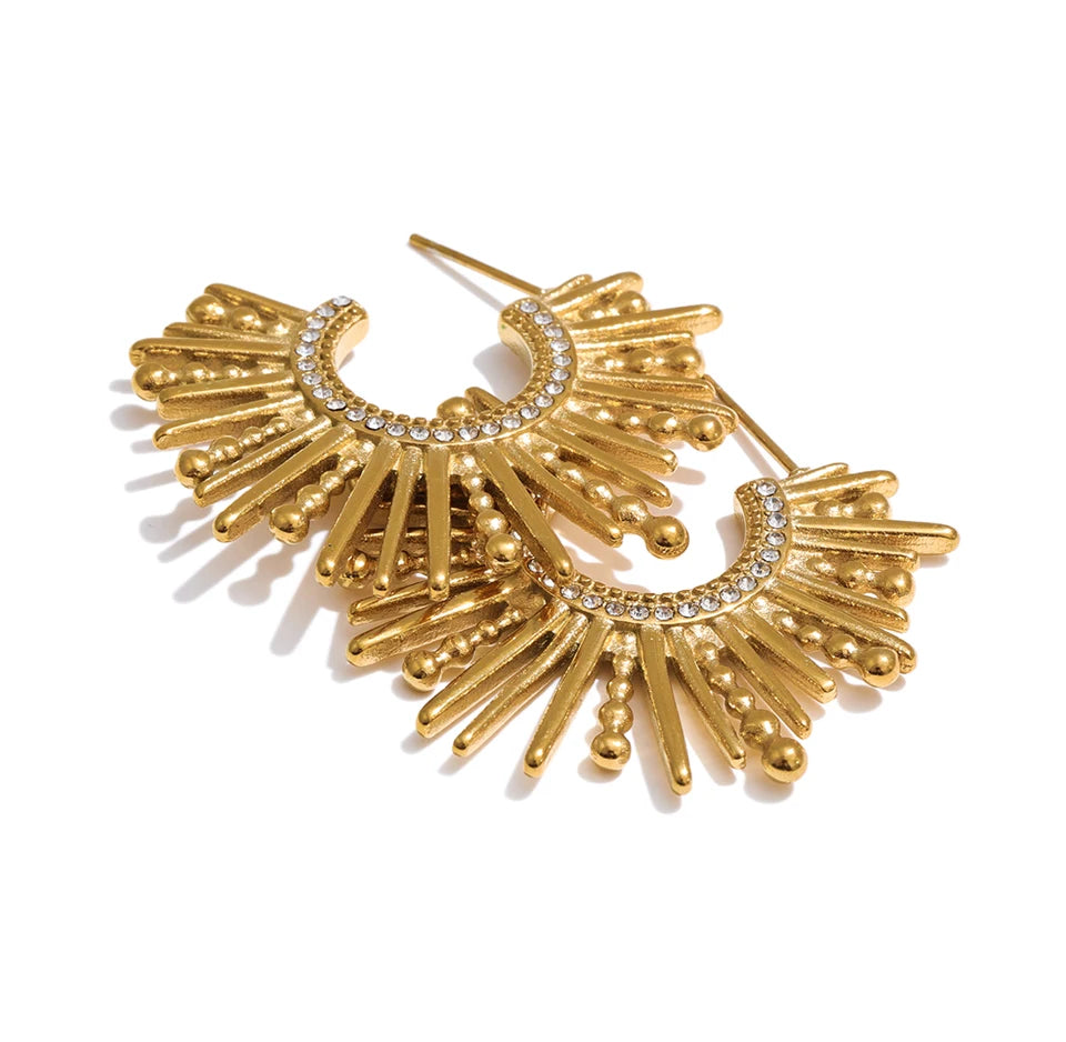 Cubic Zirconia Geometric Earrings — Gold-Plated Stainless Steel with Cubic Zirconia · PS1178