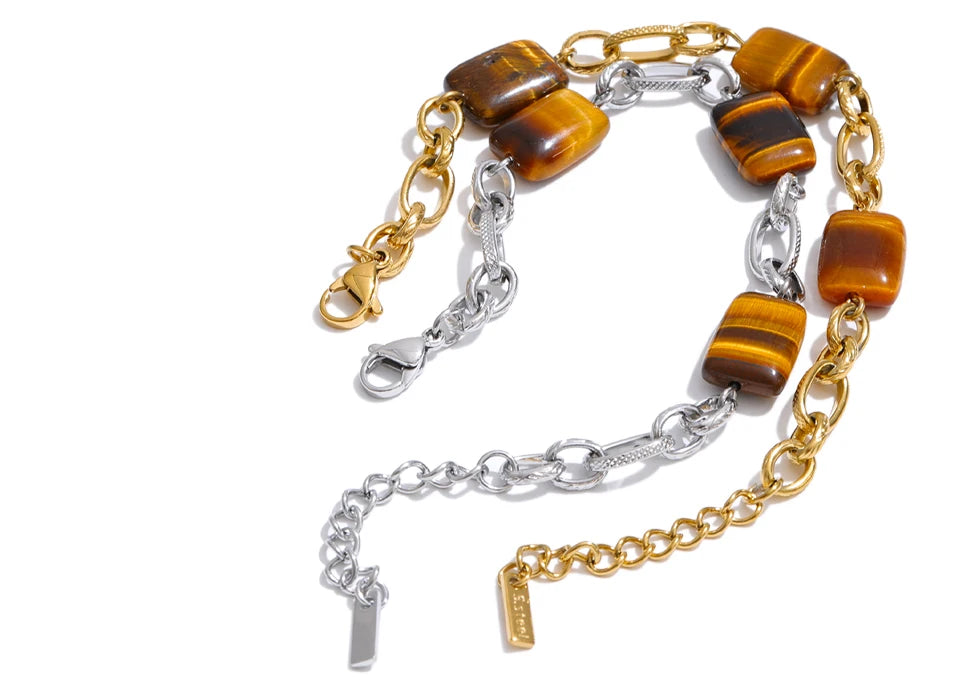 Natural Stone Geometric Chain Bracelet — Gold-Plated Stainless Steel with Natural Stone · PS984