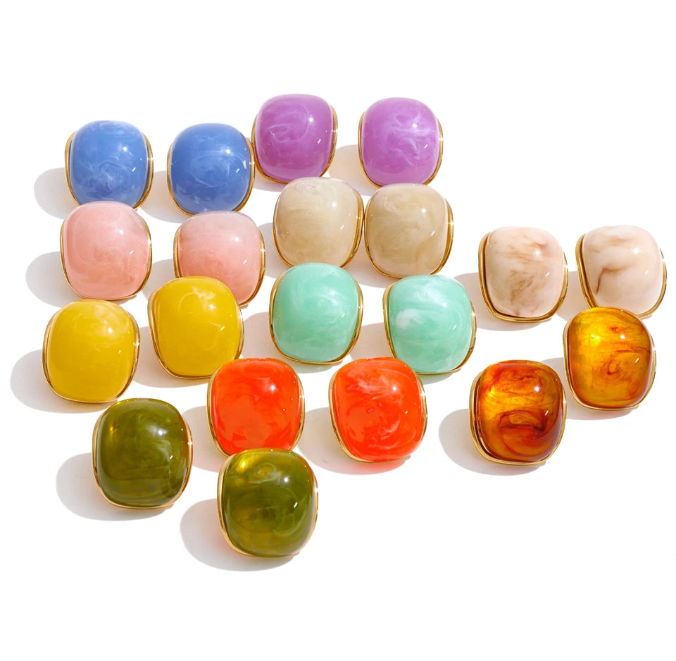 Resin Acrylic Y2K Earrings — Gold-Plated Stainless Steel with Resin and Acrylic · PS1858