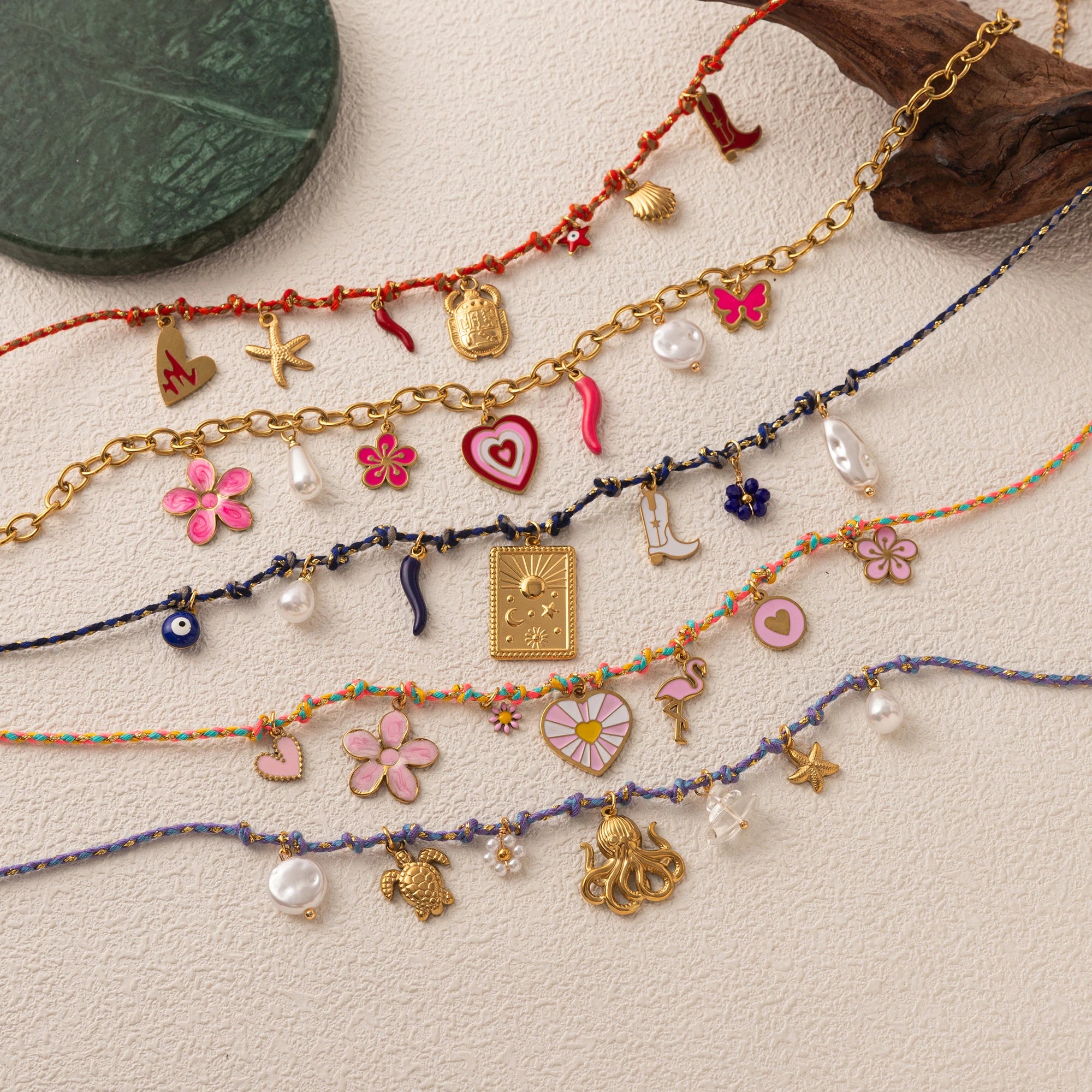 Y2K Charm Necklace for Women Evil Eye Heart Tarot Pendant 18K Gold Plated Boho Jewelry