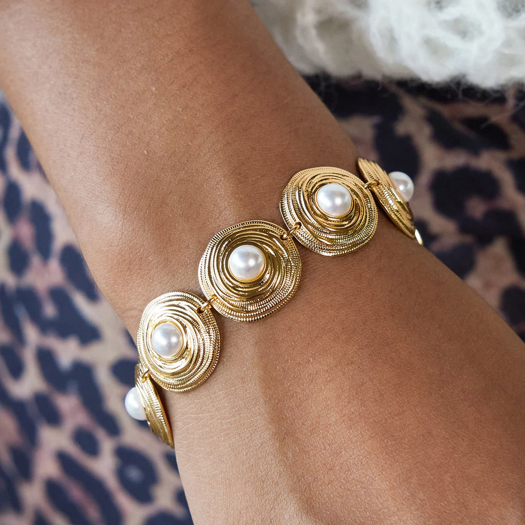 Swirl Pearl Cuff Bracelet — Stainless Steel · PS028
