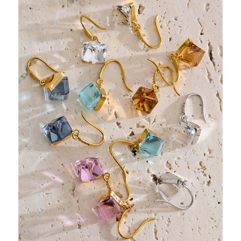 Crystal Geometric Earrings — Gold-Plated Stainless Steel with Crystal · PS1716