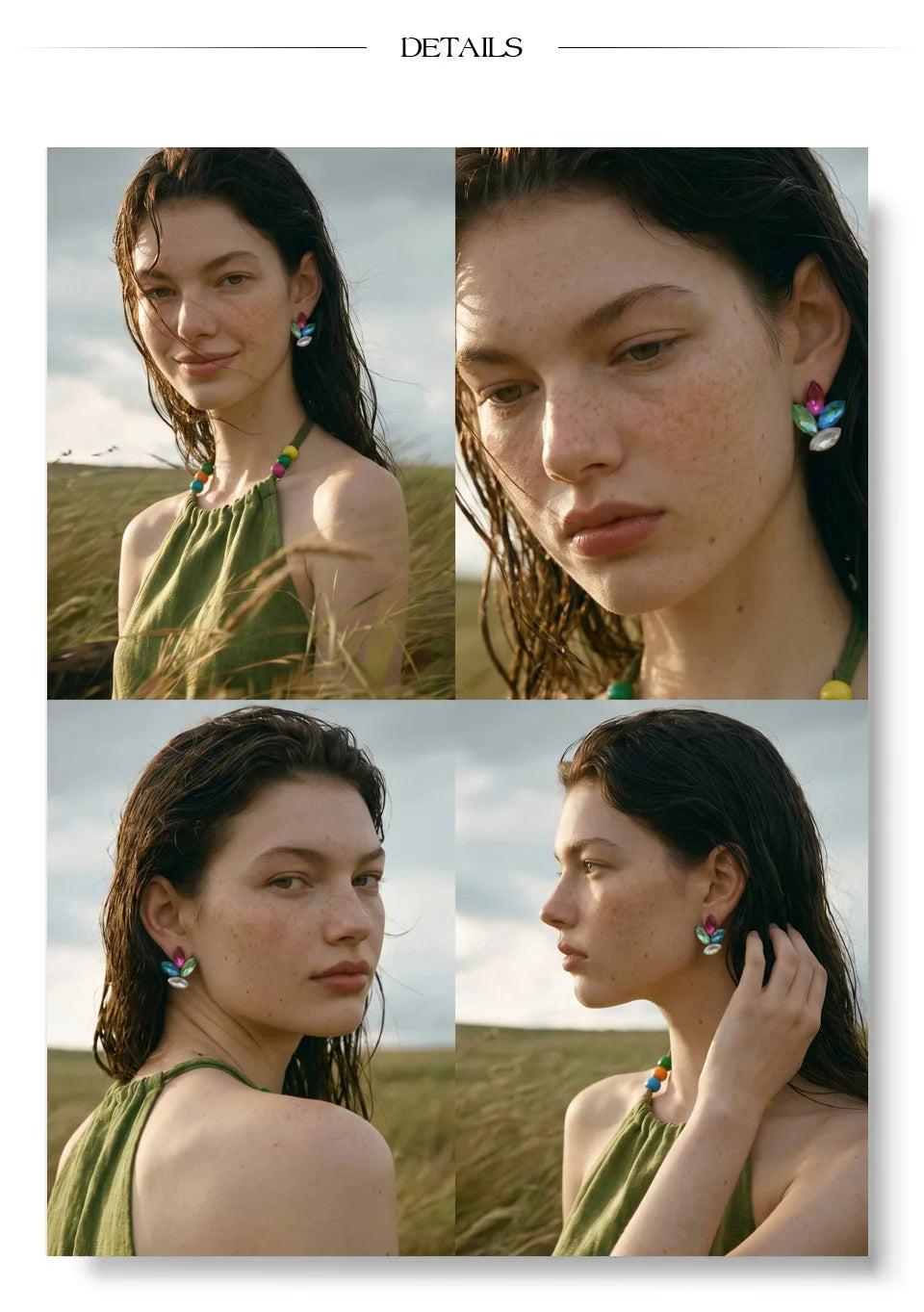 White crystal flower earrings in gold-plated stainless steel with crystal.