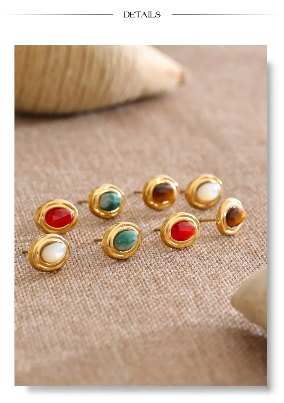Natural Stone Geometric Earrings — Gold-Plated Stainless Steel with Natural Stone · PS1654