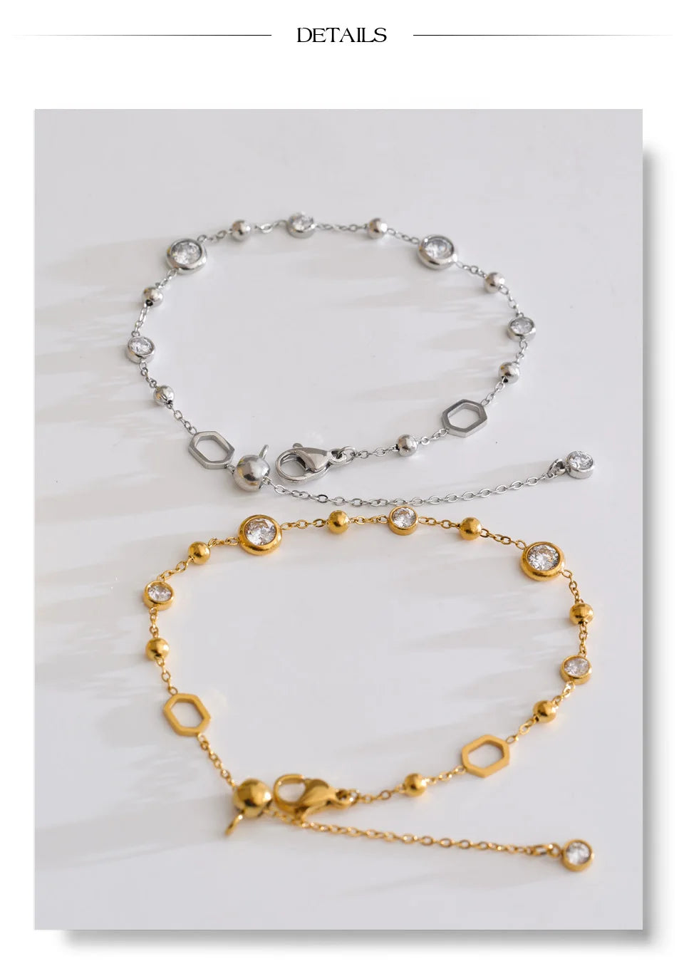 Cubic Zirconia Geometric Chain Bracelet — Gold-Plated Stainless Steel with Cubic Zirconia · PS1643