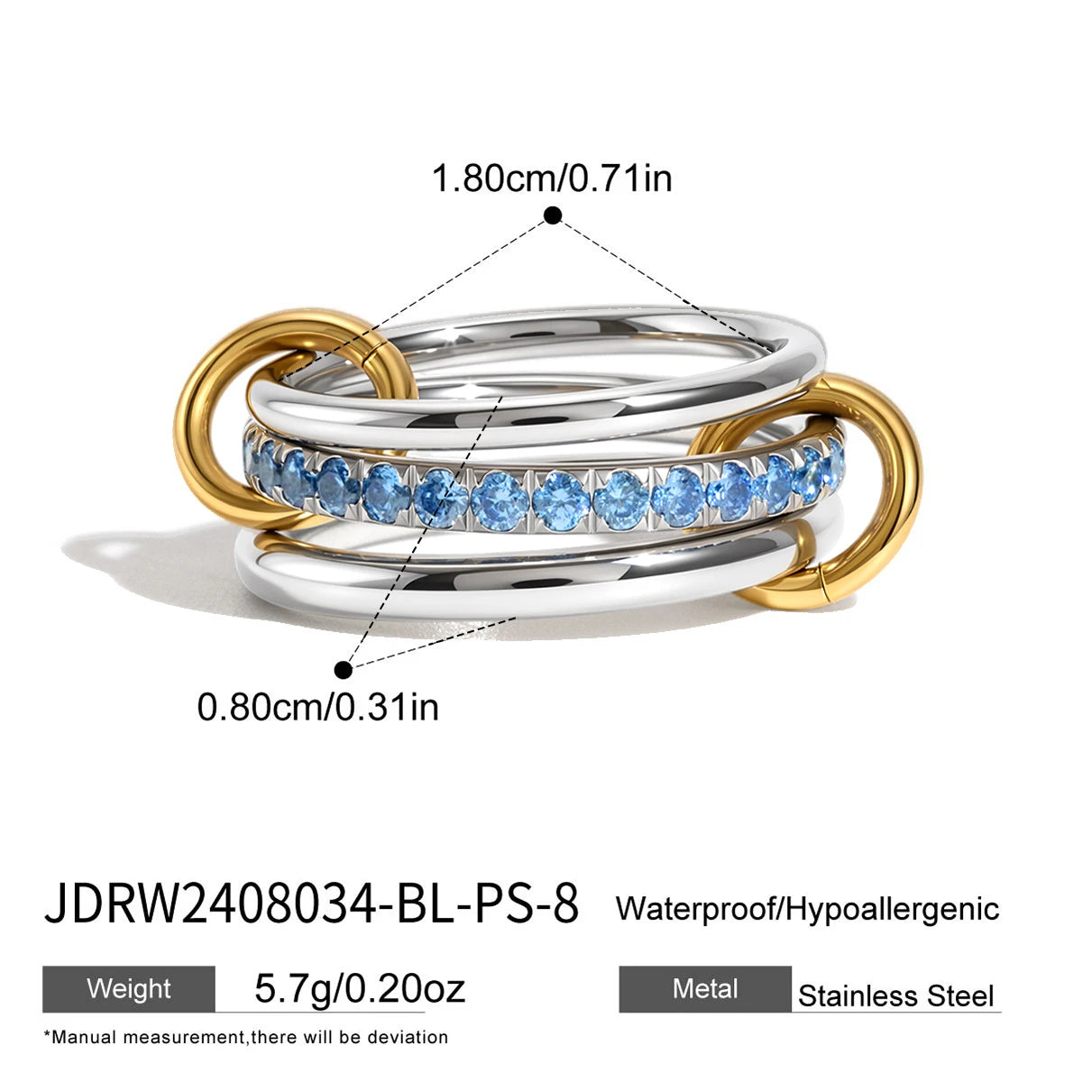 Two-Tone Crystal Ring — Stainless Steel · PS229
