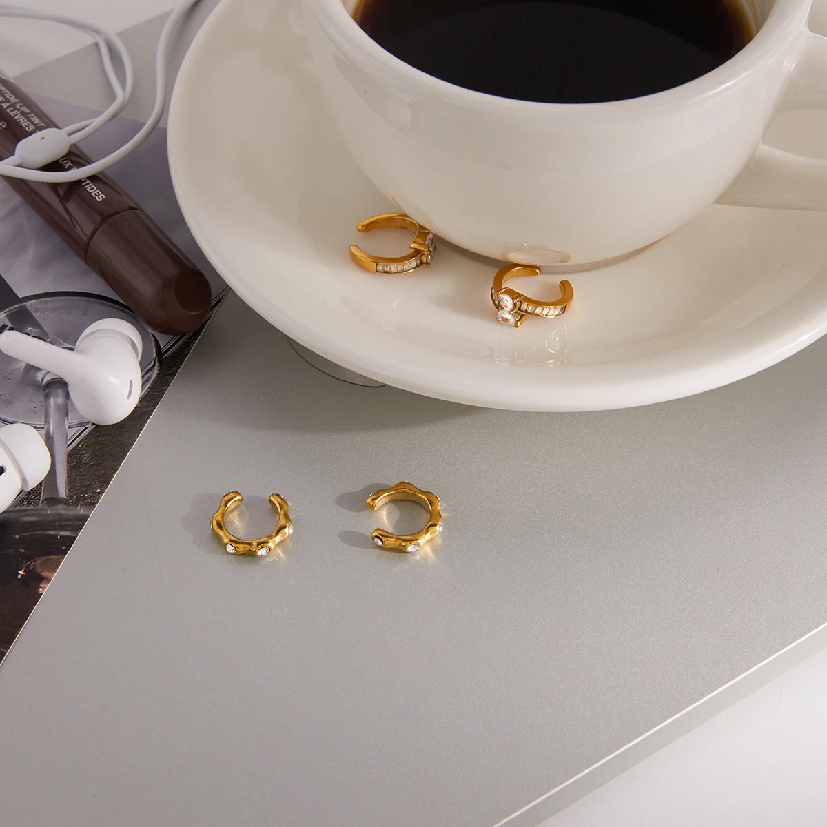 Wavy CZ Stud Earrings — Stainless Steel · PS377