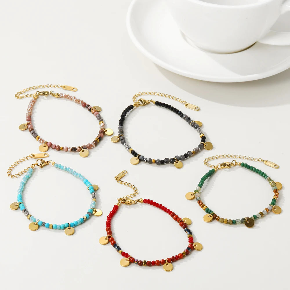 Colorful Natural Stone Beaded Bracelet — 316L Stainless Steel · PS476