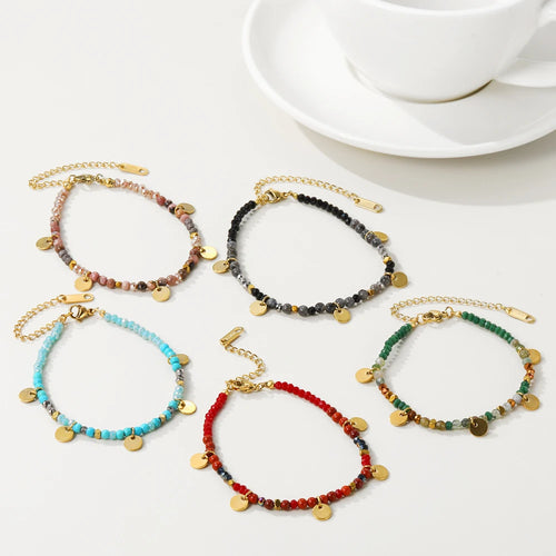 Colorful Natural Stone Beaded Bracelet — 316L Stainless Steel