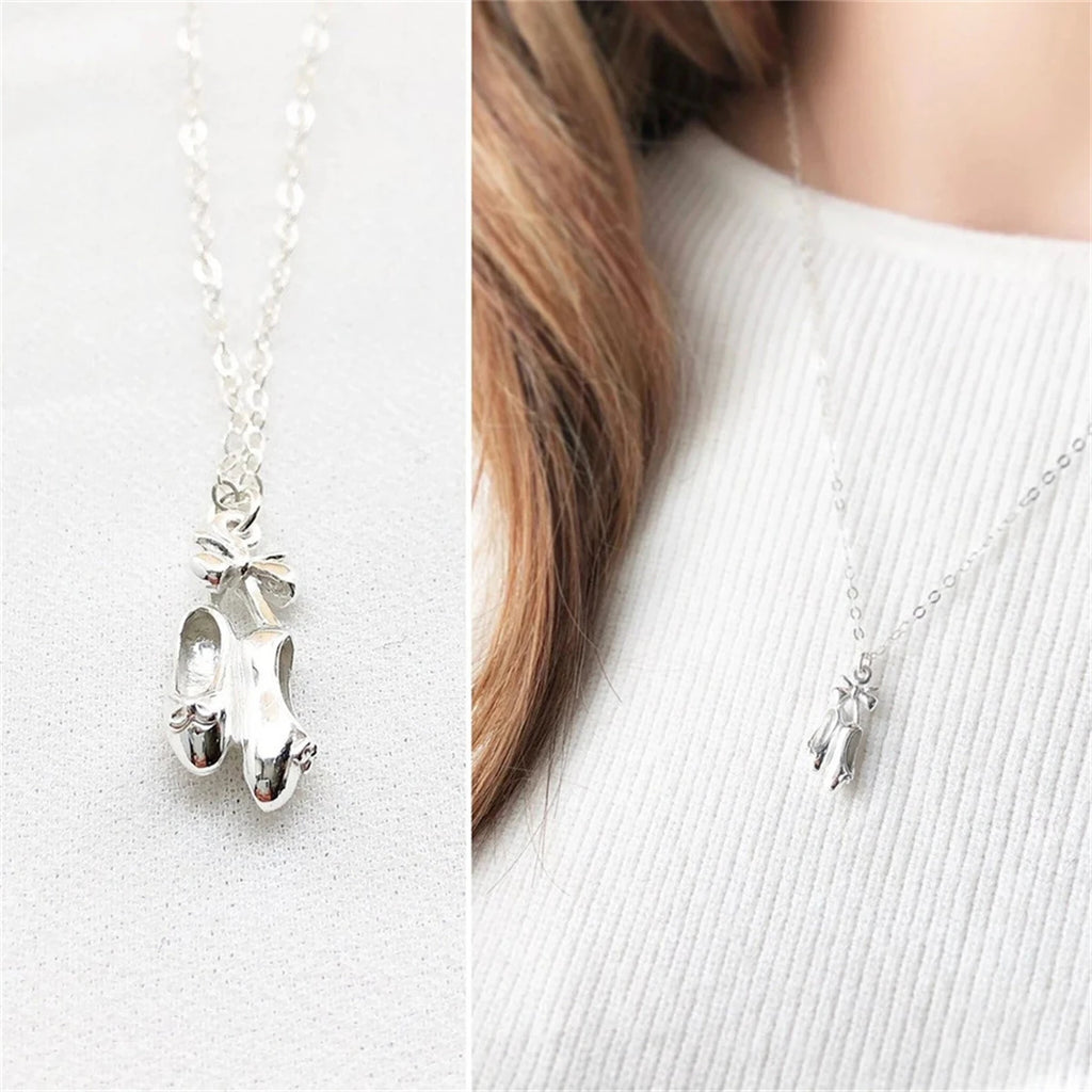 Dance girl bow dance shoes necklace ballet girl pendant cute style Valentine's Day gift collarbone chain color preservation