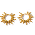 Star sun hammered earrings in gold-plated stainless steel.
